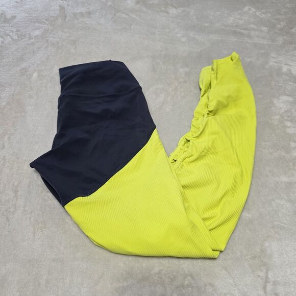 Zyia Active Leggings Womens 2 Grey Neon Yellow Ruched Running Bright Athletic - Picture 2 of 9